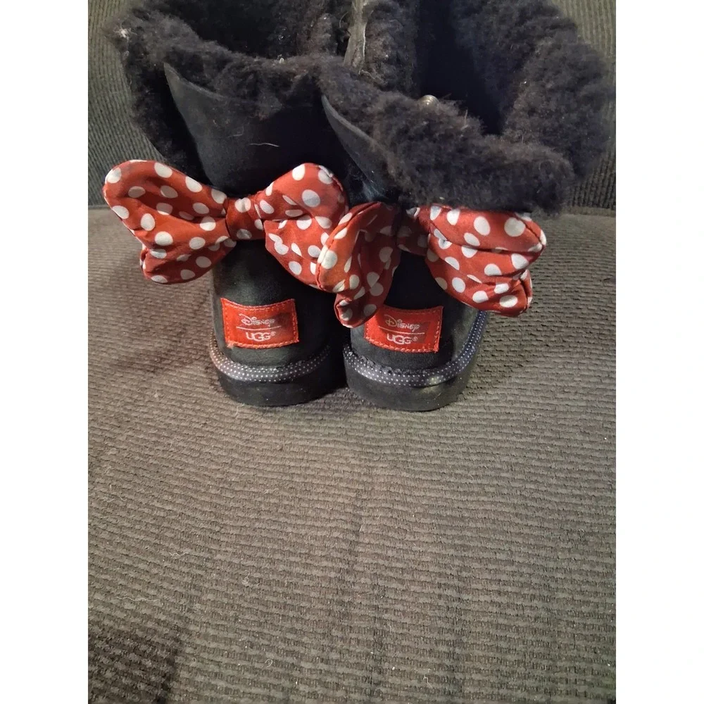 UGG X Disney Black Sheepskin Suede Mini‎ Bailey Bow II Boots 9